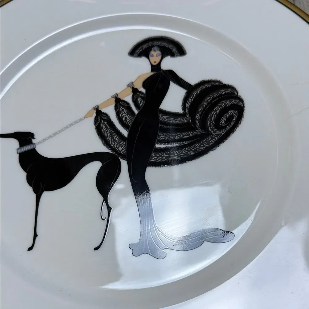 ERTE A3255 1988 PORCELAIN SYMPHONY IN BLACK 12” Art Deco Revival Plate Charger